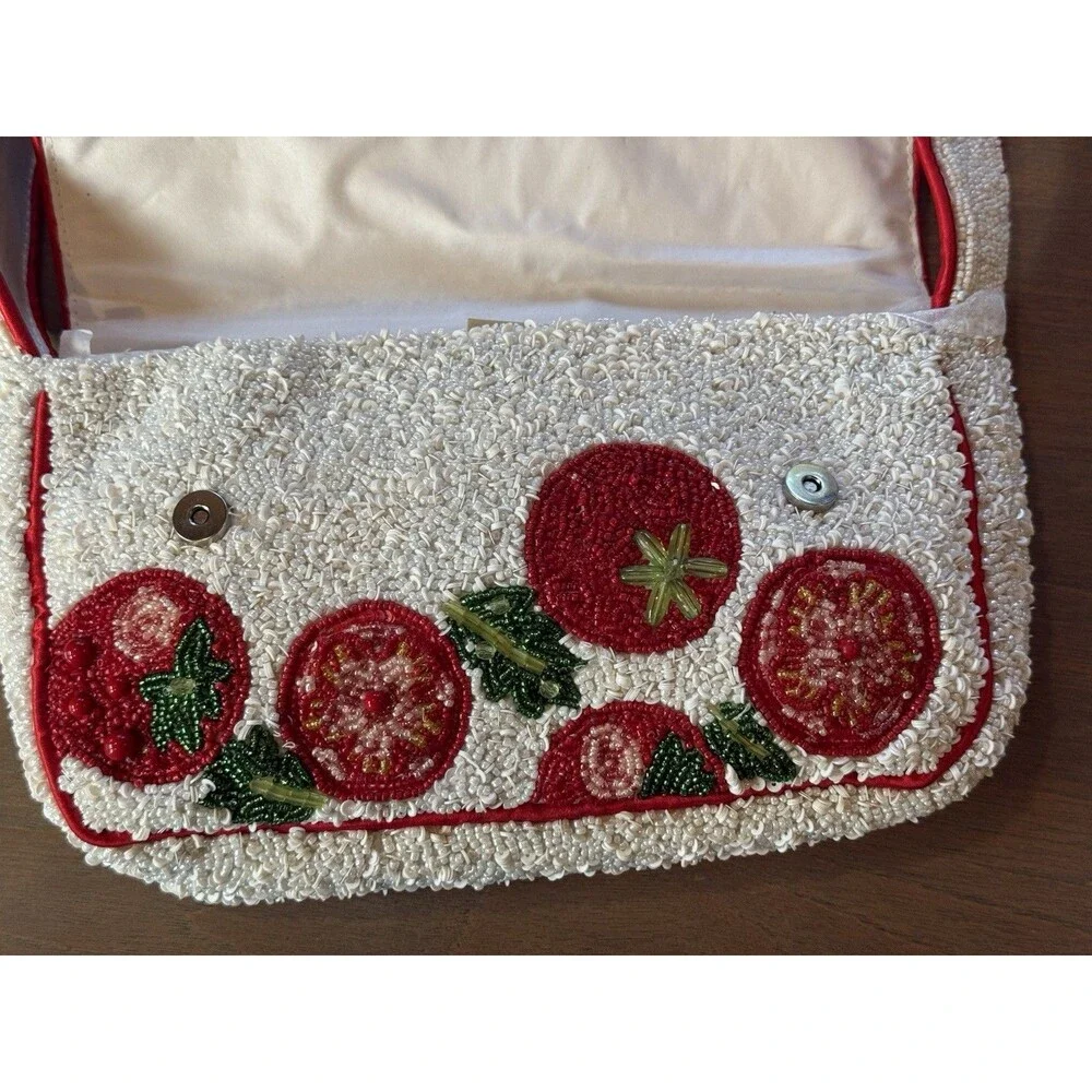 Beaded Tomato Bag Handcrafted In India NEW w/tags Viral Tiktok Red White 10x6" - Picture 6 of 16